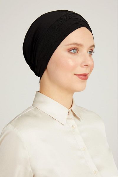 ihvanonline Black Hijab Bonnet - Cross 3 Bands, Double Sided