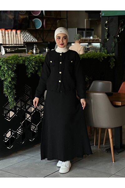 Esre Store 4460 - Black Chanel Fabric Hijab Double Set