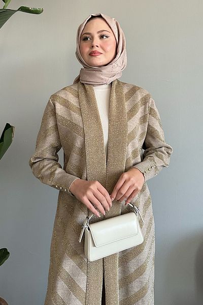 InStyle Μπεζ πλεκτό μπουφάν με λεπτομέρεια Glitter