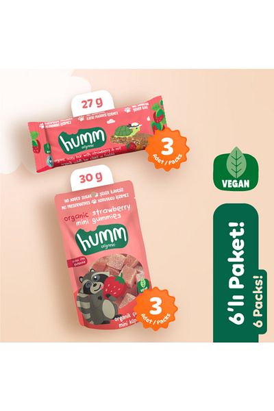 Humm Organic Vegan Strawberry Snack Pack - 6 Pcs (2 Kinds)
