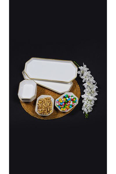 Home 8-Piece White Prism Presentation Set - Gilded Rectangle