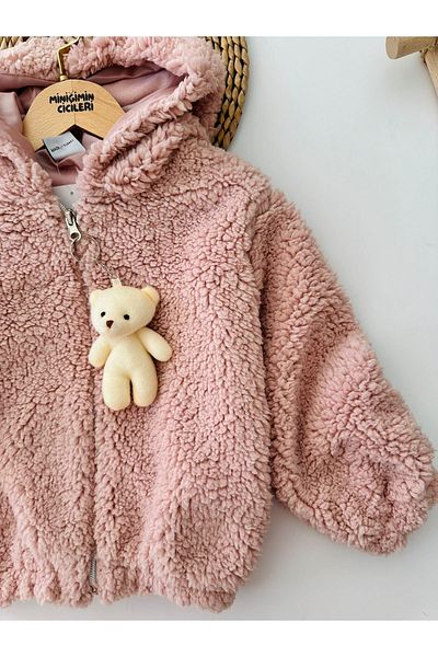 Minigimin Cicileri My Dried Rose Mini Girl's Coat - with Teddy Bear Accessory, Lamb