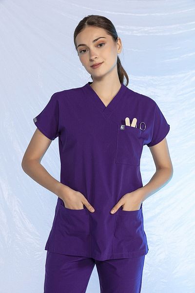 Pratik Medikal Purple Lycra Bat Sleeve Nurse Jersey - Single Top