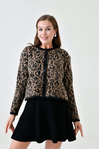 WOMAN VISION Cardigan de damă cu imprimeu leopard, cu decolteu, cu nasturi, 3540
