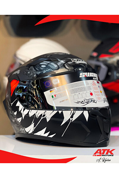 Sway 820 Monster Fullface Kask Motosiklet Kaskı Tam Kask Gümüş Vizörlü Kasklar