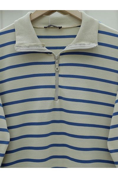Modamorfo Tunica Indigo Striped - Gât pe jumătate și guler cu fermoar