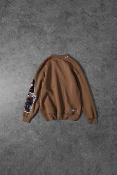 Slatra Men's Brown Dare of Sltr Sleeve Patch Oversize Sweatshirt