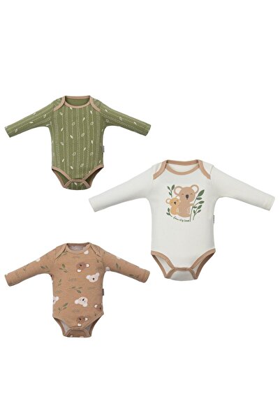 Lolons Koala Baskılı Uzun Kol Bebek Üçlü Çıtçıtlı Badi Kahverengi