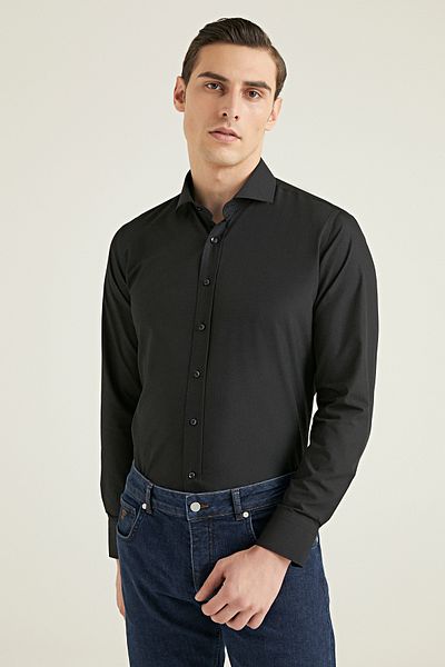 D'S Damat Черна риза Slim Fit Nano Care