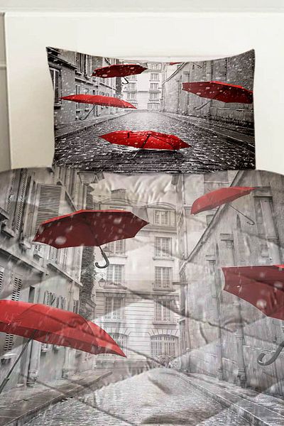 Else Halı Single Red Umbrellas Patterned Quilted Quilt Pillow