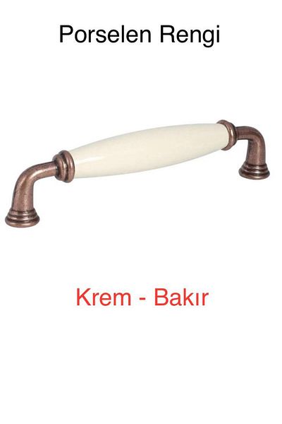 Porcellana Perla Porcelain Handle-Cupboard Drawer Furniture Kitchen Handle Ruby 96mm(9,6cm)- Cream-Copper -Metal Foot-Stk1630