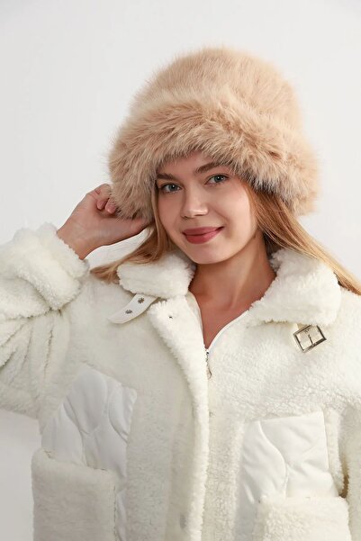 REMSA Kadın Kürklü Bucket Kalpak Şapka RKŞ-15 Camel