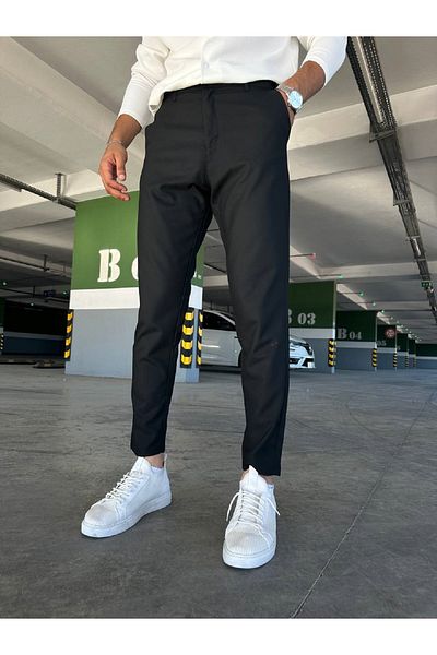moda biz Men's Black Slim Fit Italian Cut Flexible Lycra Quality Ankle Length Fabric Trousers