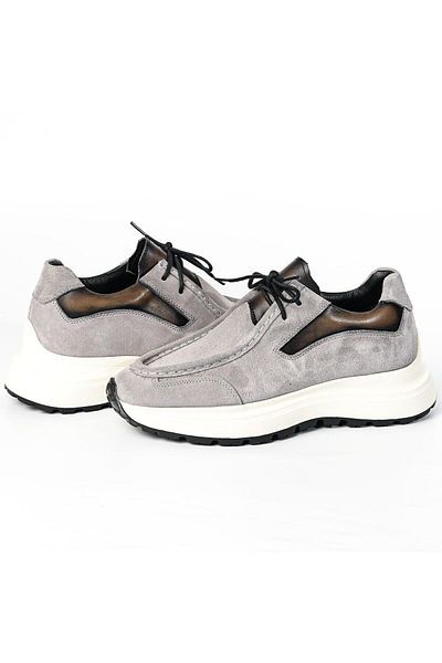 TETRİ Juno Model Genuine Leather Handmade Men's Gray Casual Shoes