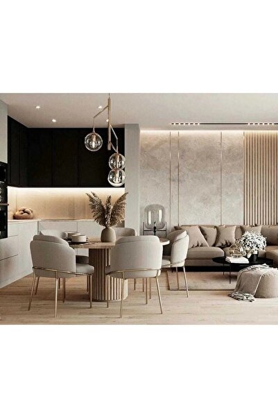 BiSandalye 4'lü Gold Mutfak Sandalyesi Salon Sandalyesi Yemek Odası Sandalyes...