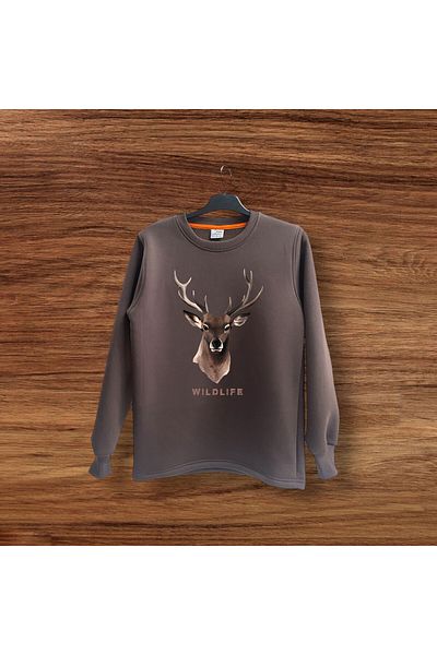 WİDİ Φούτερ Hunting Hunter Deer Printed Wild Life 100% βαμβακερό φούτερ με λαιμόκοψη