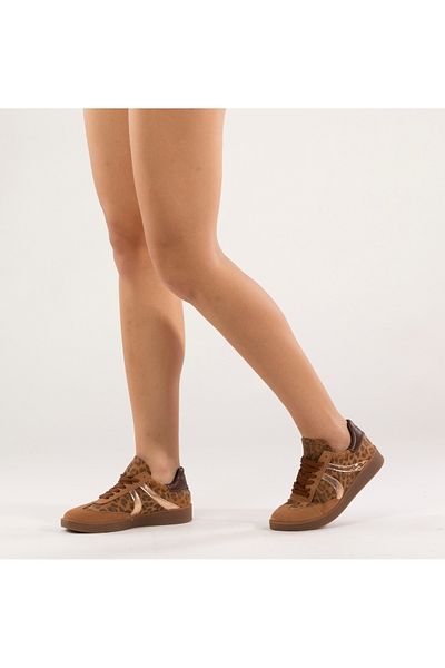 ALANCE Pantofi sport cu șireturi Sambi Tan Suede Leopard
