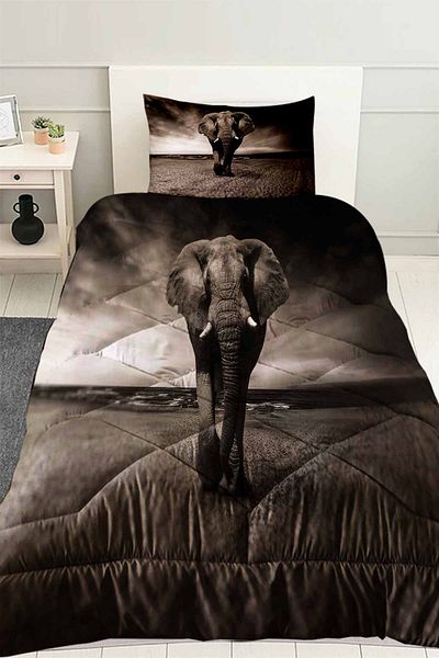 Else Halı Gray Elephants Patterned Single Quilted Quilt Pillowcase