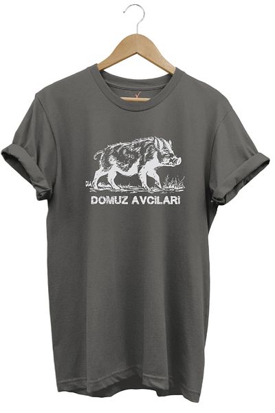 WİDİ Tricou pentru vânătoare de porci, 100% bumbac, cu croiala normală, gri