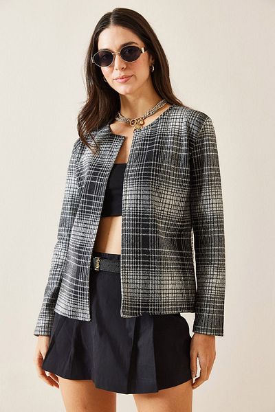 XHAN Black Plaid Patterned Jacket 5Kxk4-49033-02