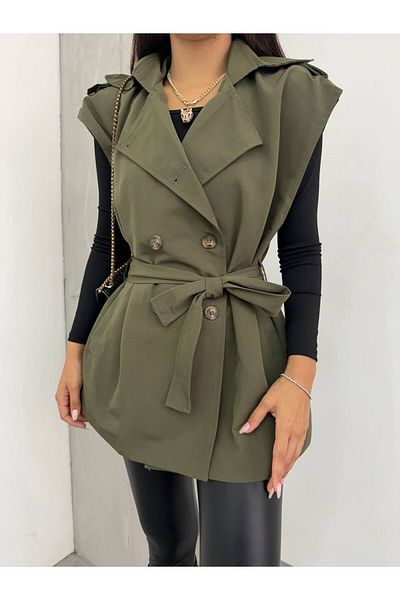 OYERGA MODA Sleeveless Belted Trench Coat