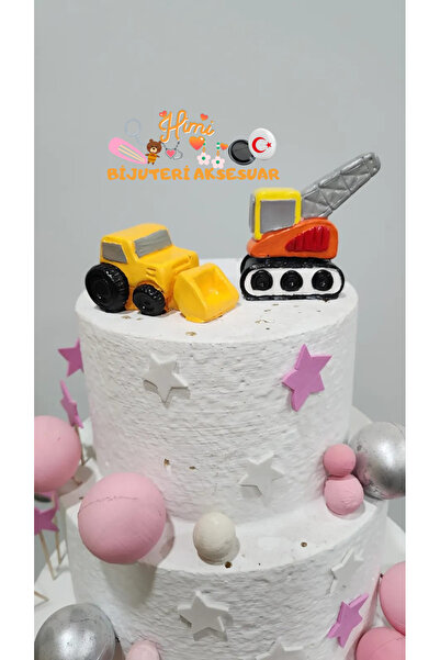 Himi Pasta Süsleri 2'li İş Makinaları Kız Erkek Maket Kürdanlı Pasta Süsü Doğ...