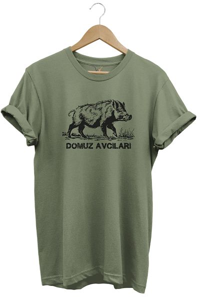 WİDİ Κυνήγι Hunter Pig Hunters Μπλουζάκι με στάμπα για κυνήγι χοίρων 100% βαμβάκι κανονική εφαρμογή χακί