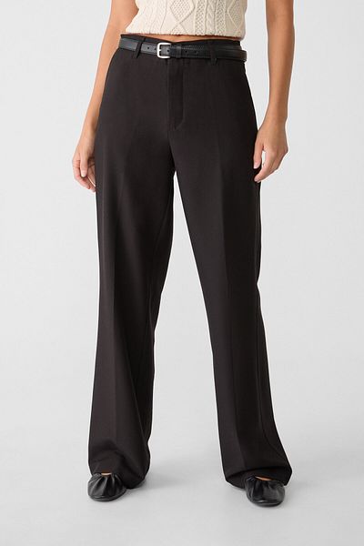 Stradivarius Flowing straight-leg smart trousers with belt