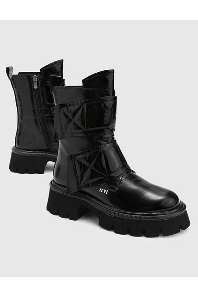 İLVİ Celso Genuine Patent Leather Women's Black Boots