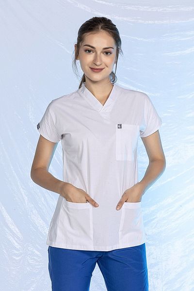 Pratik Medikal White Lycra Bat Sleeve Nurse - Single Top Jersey