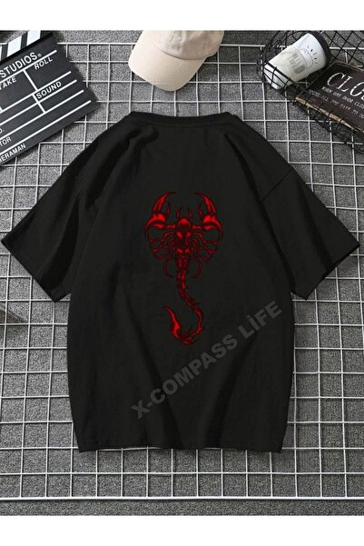x-compass life Unısex Thsort Sırt Akrep Baskılı Pamuklu Ozel Tasarım