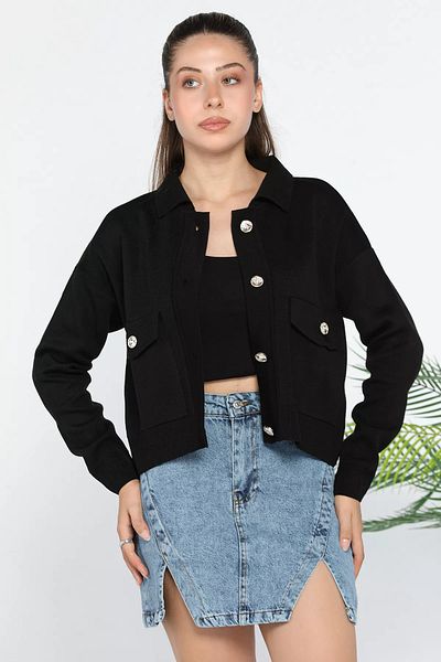 GÜLSELİ Black Women's Knitwear Jacket Cardigan