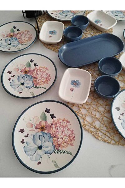 Keramika Colorful Floral Patterned Breakfast Set for 8 People