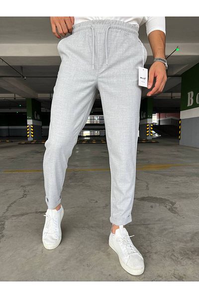 moda biz Men's Gray Laced Waist Elastic Slim Fit Relaxed Cut Pocket Jogger Pants