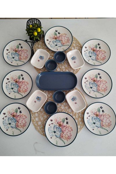 Keramika Colorful Floral Patterned Breakfast Set for 8 People