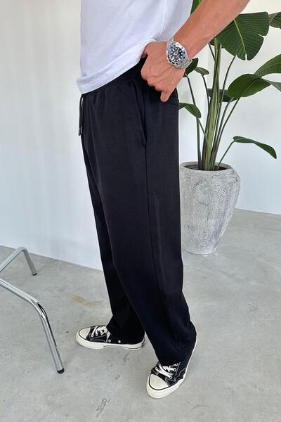 HAFKAGİYİM SİYAH Beli Lastik Detay Gabardin Baggy Pantolon