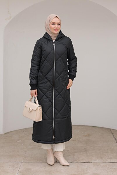 Armine TREND Boydan Fermuarlı Şişme Kapitone Desenli Mont Siyah 24KT710