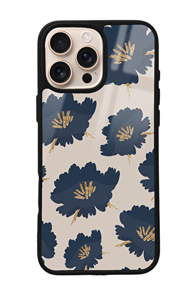 Spoyi iPhone 16 Pro Max Blue Flowers Tasarımlı Glossy Telefon Kılıfı