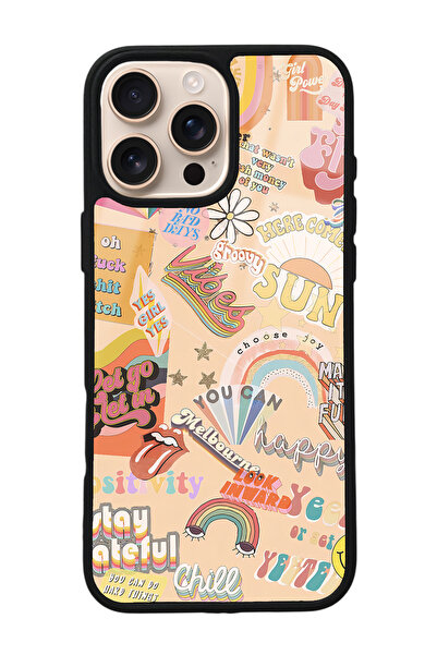 Spoyi iPhone 16 Pro Max Vintage Sticker Tasarımlı Glossy Telefon Kılıfı