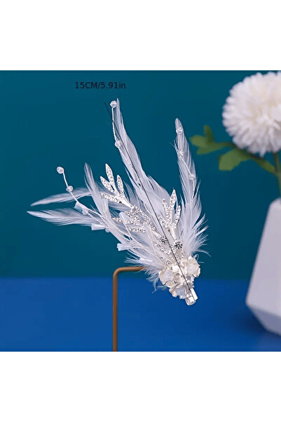 Eva Flore 2 Pieces of Feathered Crystal Jewelled Bridal Accessory Engagement Maternity Hair Accessory