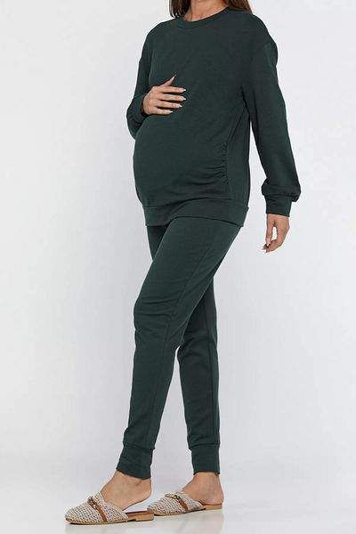 GÜLSELİ Dark Green Maternity Sweat Tracksuit and Double Set