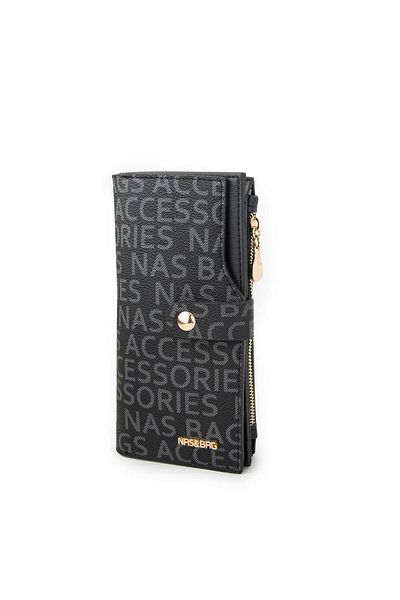 Nas Bag Women's Vertical Wallet Black Written