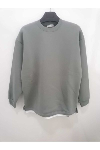 KUN SPORTSWEAR Φούτερ Unisex Oversize - Σχισμή στην άκρη, Ένθετο μπλουζάκι, Ανοιχτόχρωμο