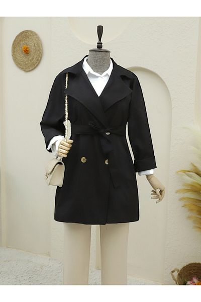 Modamorfo Bolero Detaillierter geknöpfter Trenchcoat -schwarz