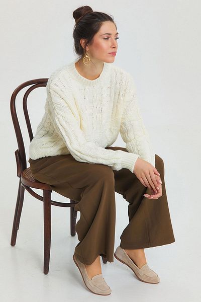 Clandestino Pulover alb din tricot - model tricotat, culoare uni