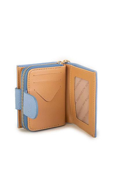 Nas Bag Mini portofel de damă cu clapă dublă în relief Camel albastru