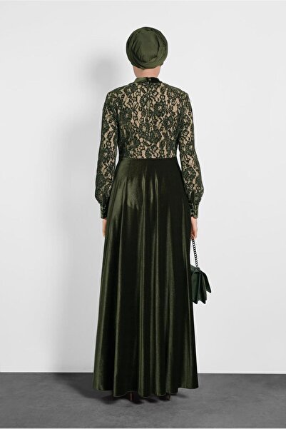 Alvina PARLAK KADİFE GÜPÜRLÜ YAKASI BAĞLI ELBİSE 40239