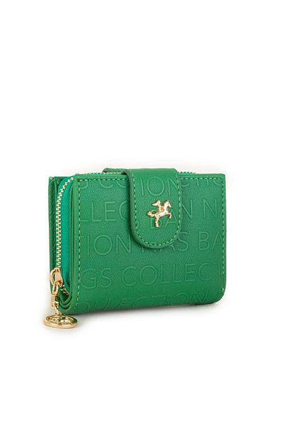 Nas Bag Women's Double Flap Mini Wallet Grass Green Embossed