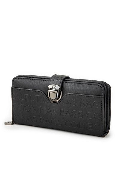 Nas Bag BlaCk Wide Wallet - Women's Clip Embossed