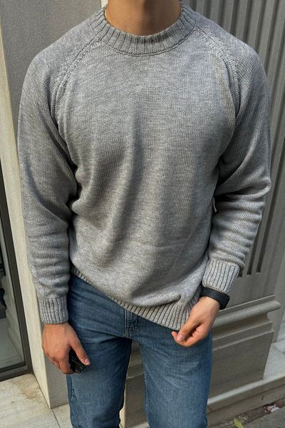 Livio Ferri Men's Crew Neck Thick Italian Sleeve Knitwear Sweater